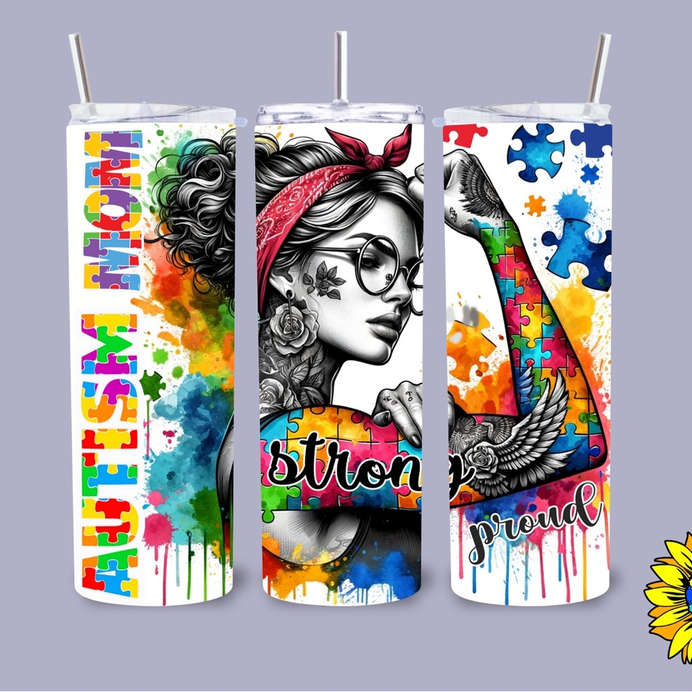 Colorful Autism Awareness MOM Tumblers